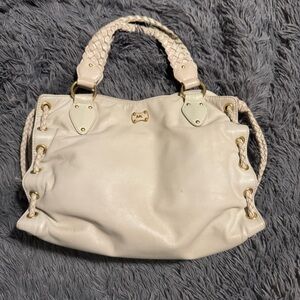 MK Michael Kors cream tote satchel leather bag with braided strap